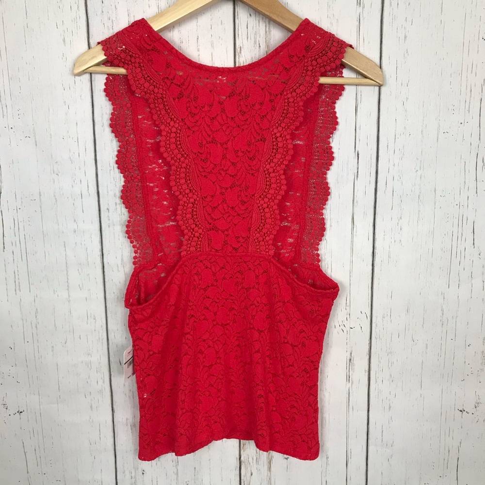 Free People Lace Red Sure Thang Tank Top - Picture 5 of 7